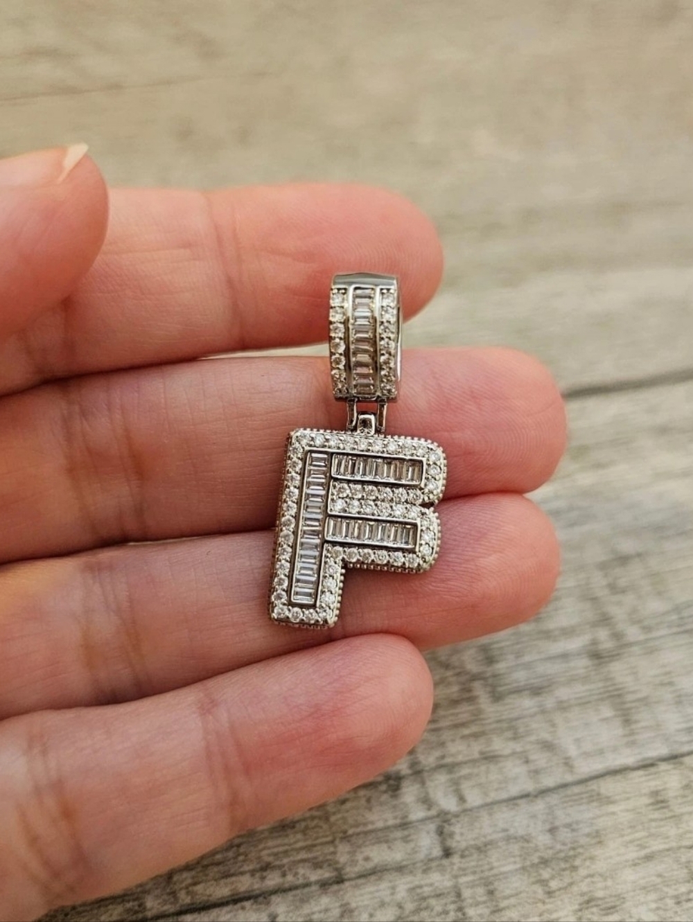 Sterling Silver  plated Letters A to Z Initial Baguette CZ P - Picture 14 of 15